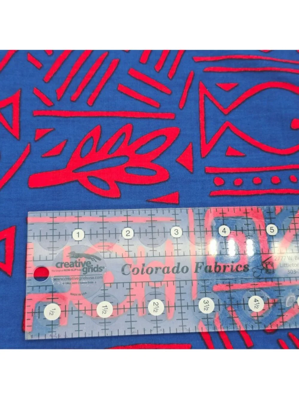 Hoffman California Fabrics Blue & Red Geometric Abstract Cotton Fabric 1987 44